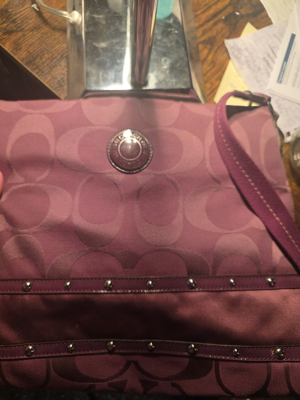 Coach Shoulder Bag in Plum with Studded Trim